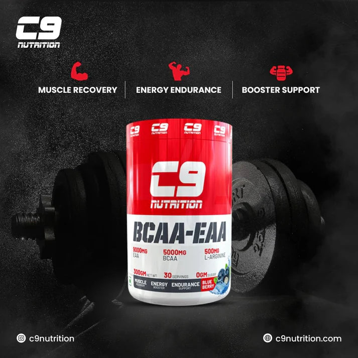 C9 Nutrition BCAA + EAA Powder | 5000mg BCAA, 9000mg EAA | Sugar-Free | 30 Servings | Vegetarian | 300g