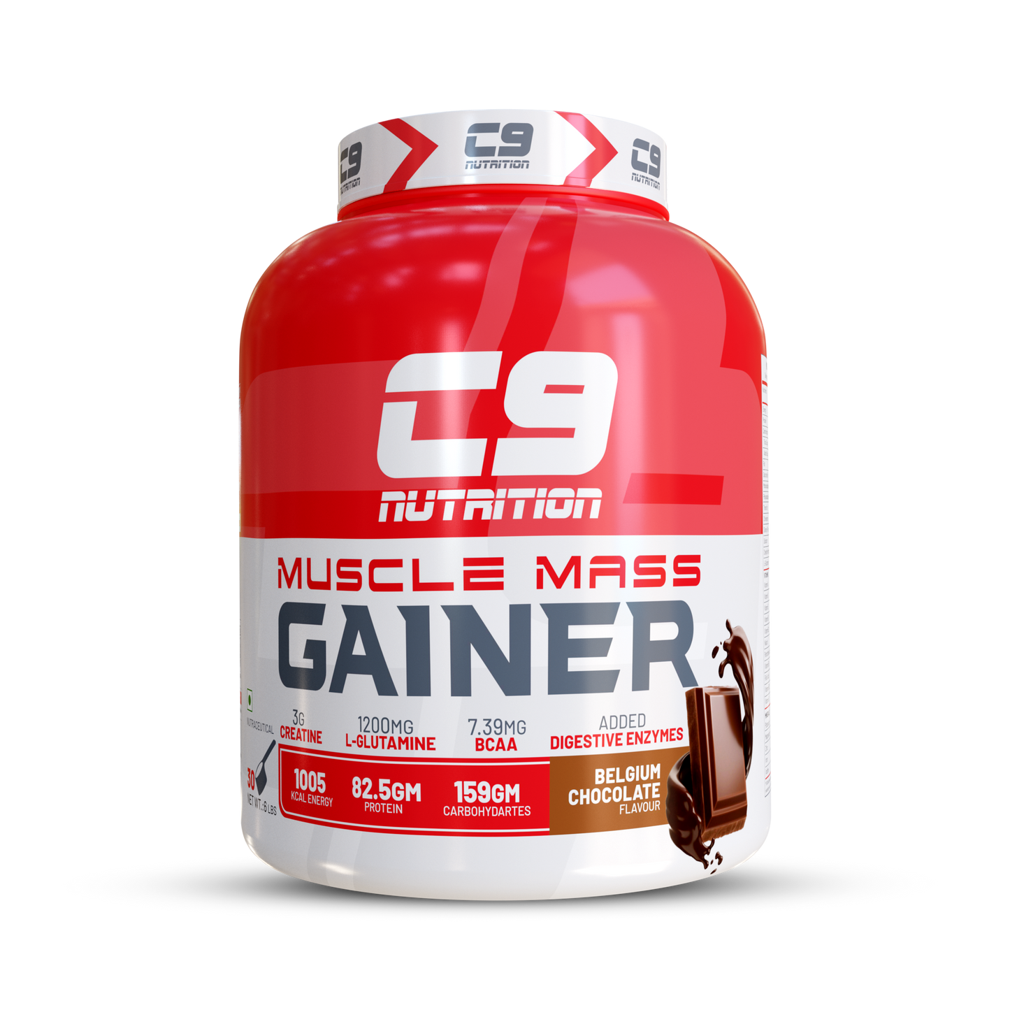 C9 Nutrition Muscle Mass Gainer | 82.5g Protein | 1005 Kcal | 159g Carbs | 3kg & 5kg | 33 & 55 Servings | Belgium Chocolate Flavor